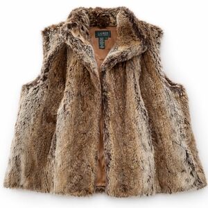 Ralph Lauren Faux Fur Trim Vest in Taupe and Natural Fur